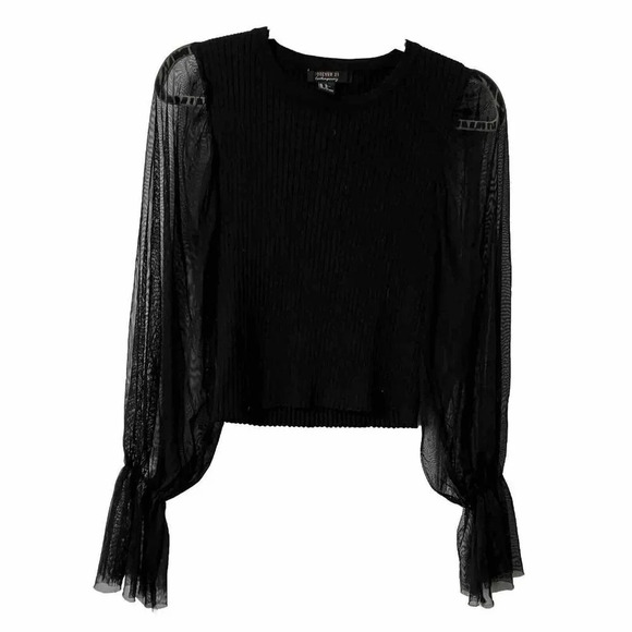Forever 21 Sheer Mesh Bell Sleeve Goth Witchy Crop Top XL - Picture 1 of 4